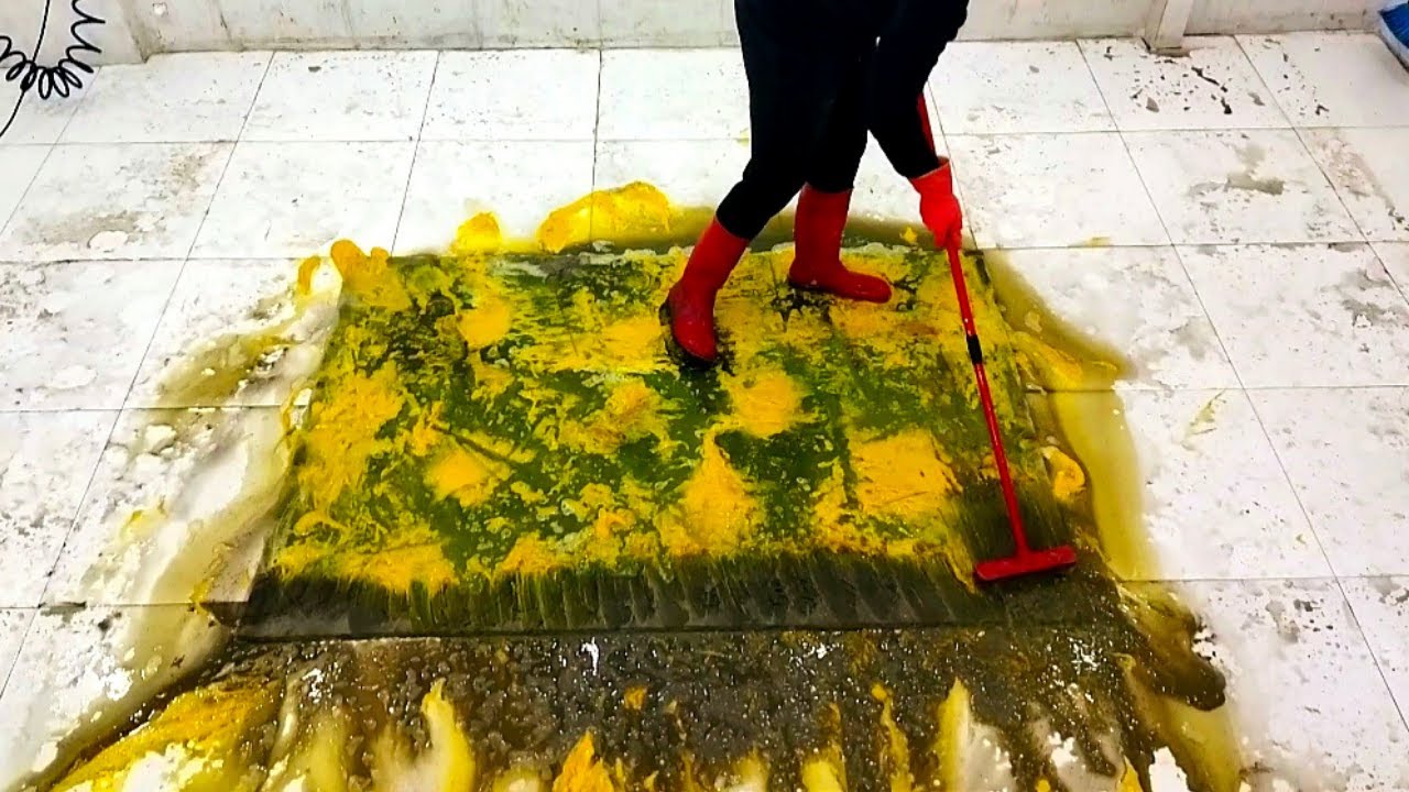 Deep Cleaning with Yellow Substance – Rug Washing ASMR